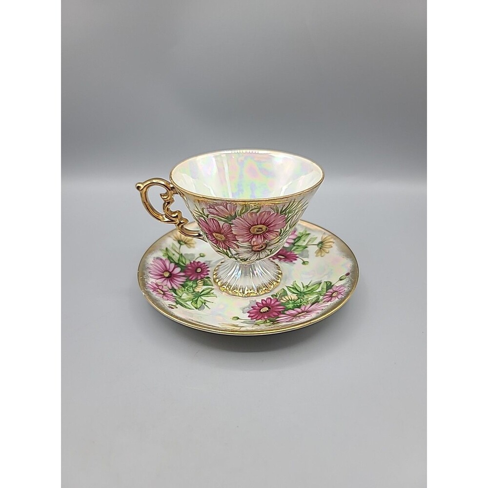 Ucagco Ceramics Japan October Birthday Cosmos Floral Tea Cup & Saucer
